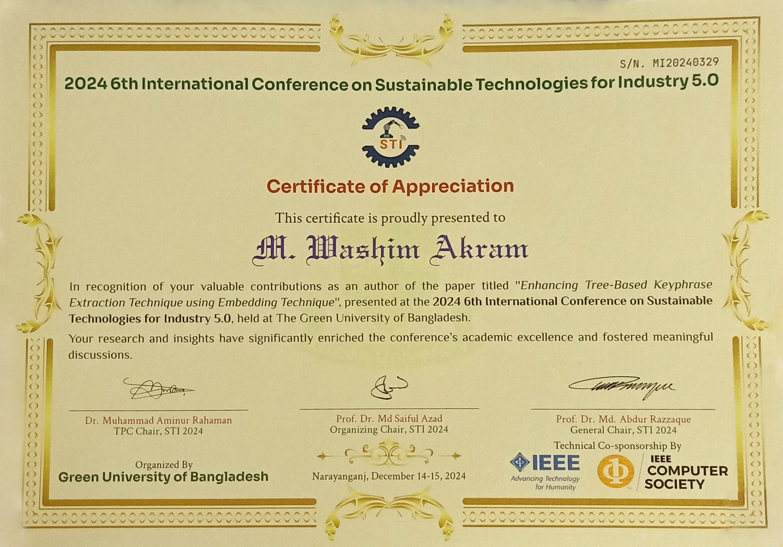 Paper Presentation Certificate